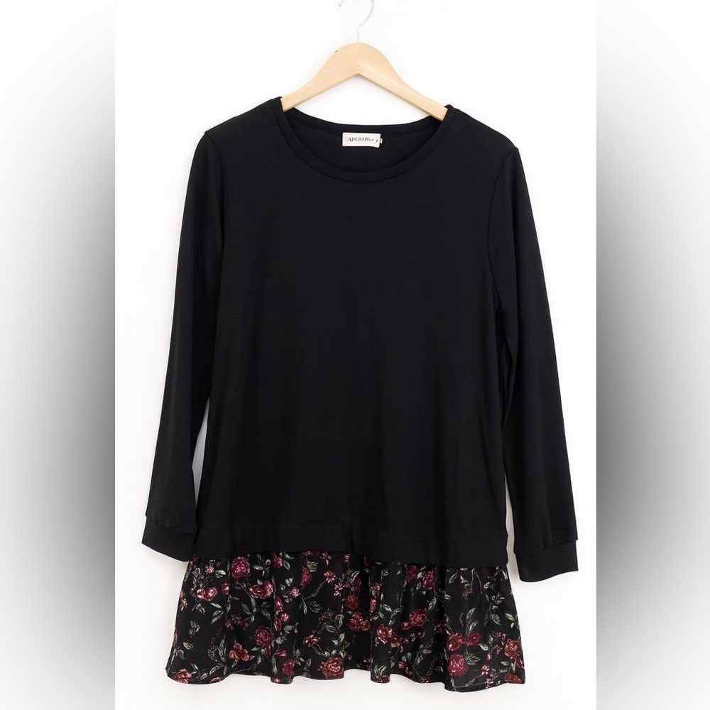 Love, Taza Floral Dress Women’s Small Black Pink Tunic Boho Casual